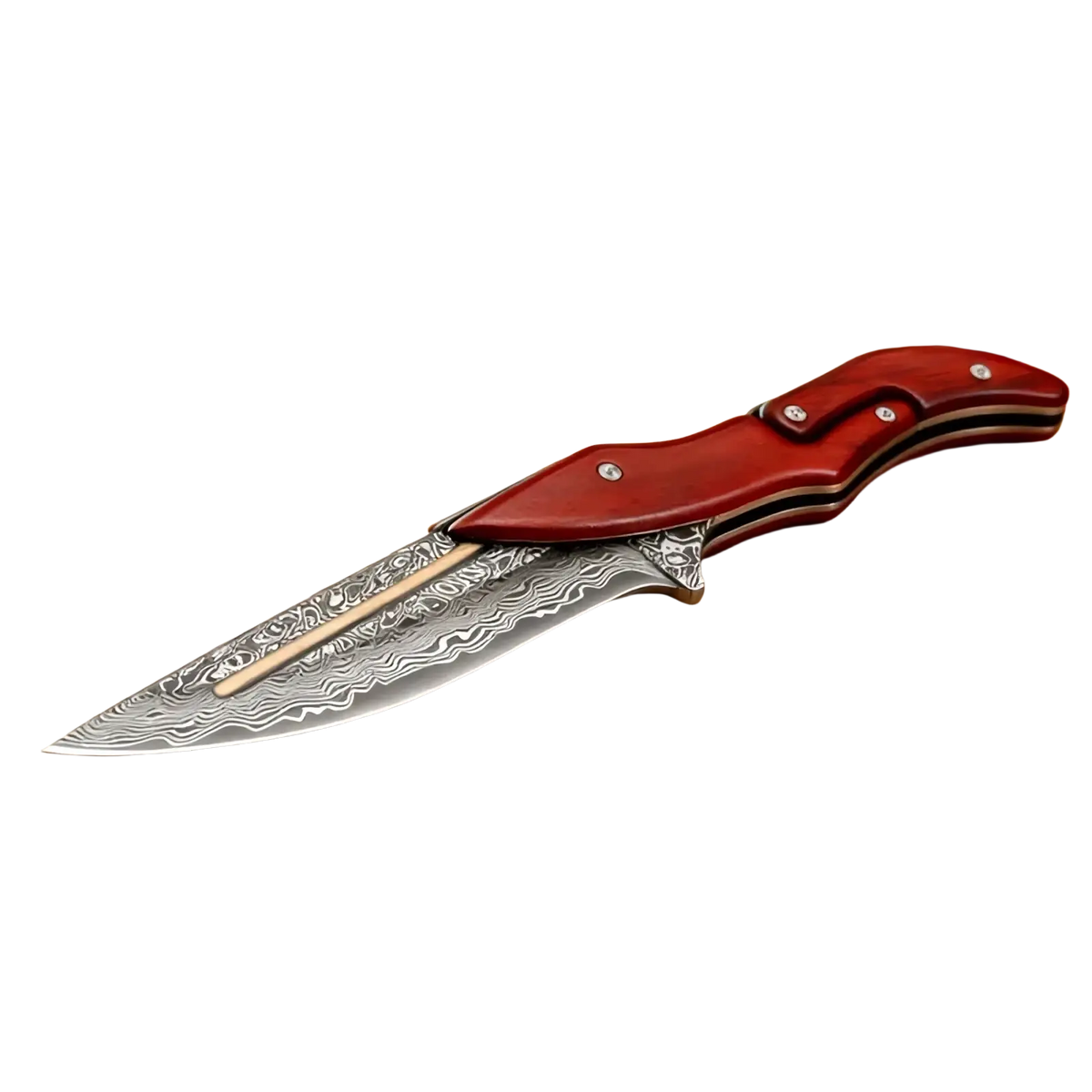 Damascus Steel Folding Kitchen Knife with Leather Bag