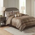 7 Piece Jacquard Comforter Set with Decorative Pillows - Brown & Gold California King