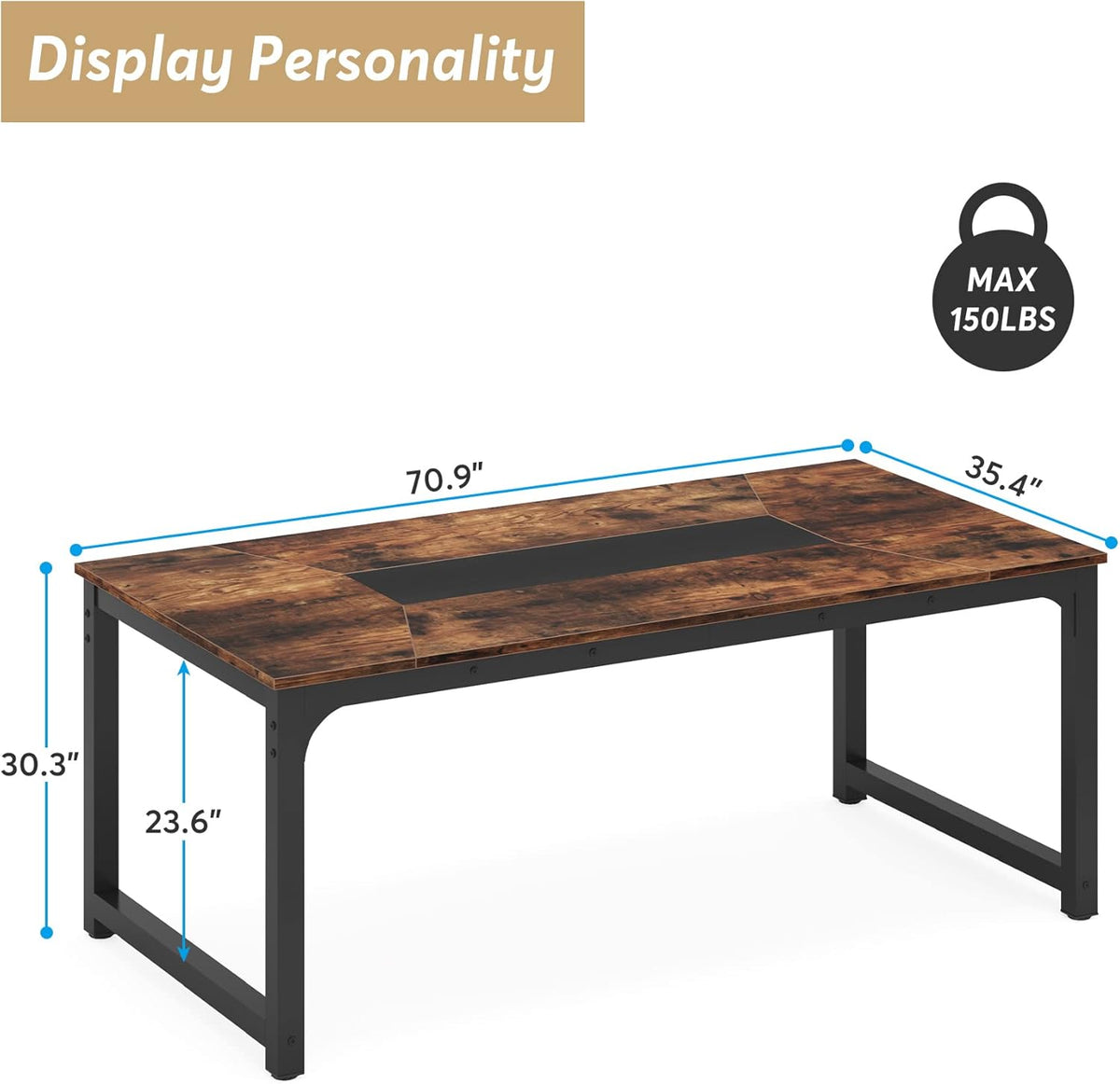 71" Industrial Dining Table for 6-8 People - Rustic