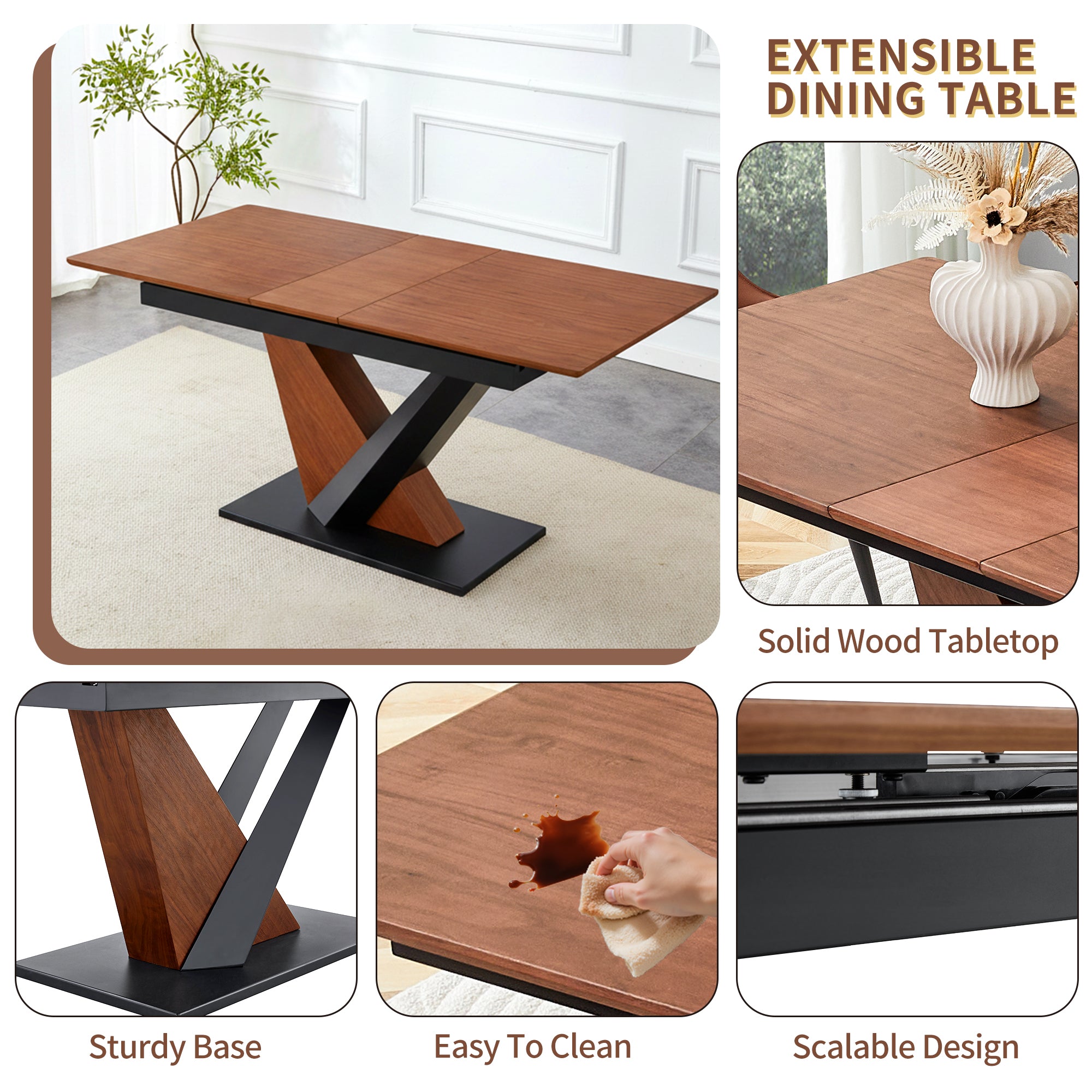 Modern Dining Table with MDF + Solid Wood Veneer Tabletop