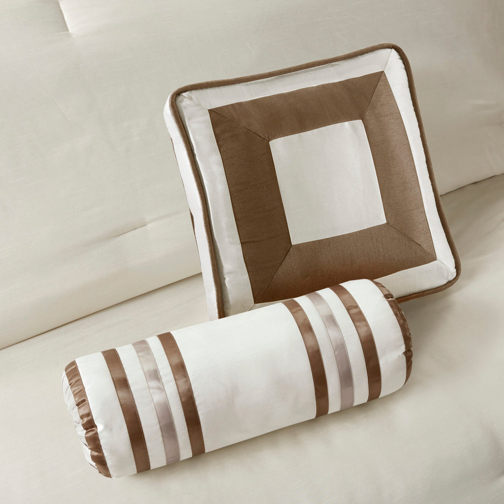 Taupe/Brown King 7 Piece Comforter Set with Elegant Polyester Construction
