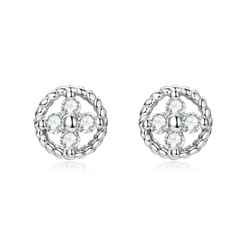 Round Rope-Edge Moissanite Cluster Stud Earrings