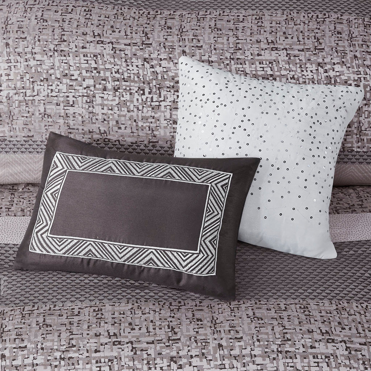 7 Piece Jacquard Comforter Set - Grey/Taupe - Queen