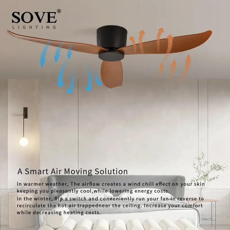 Modern white dc ceiling fan with remote control bedroom light wood