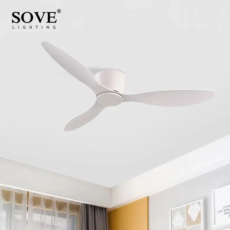 Modern white dc ceiling fan with remote control bedroom light wood
