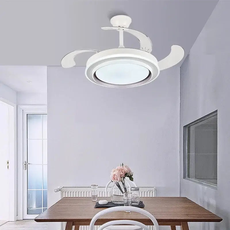 Modern white ceiling fan with led lights and remote control bedroom