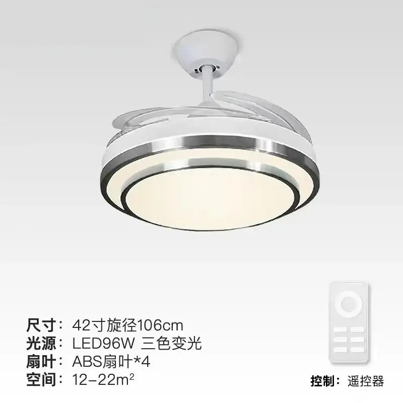 Modern brushed stainless led ceiling fan bedroom retractable blades