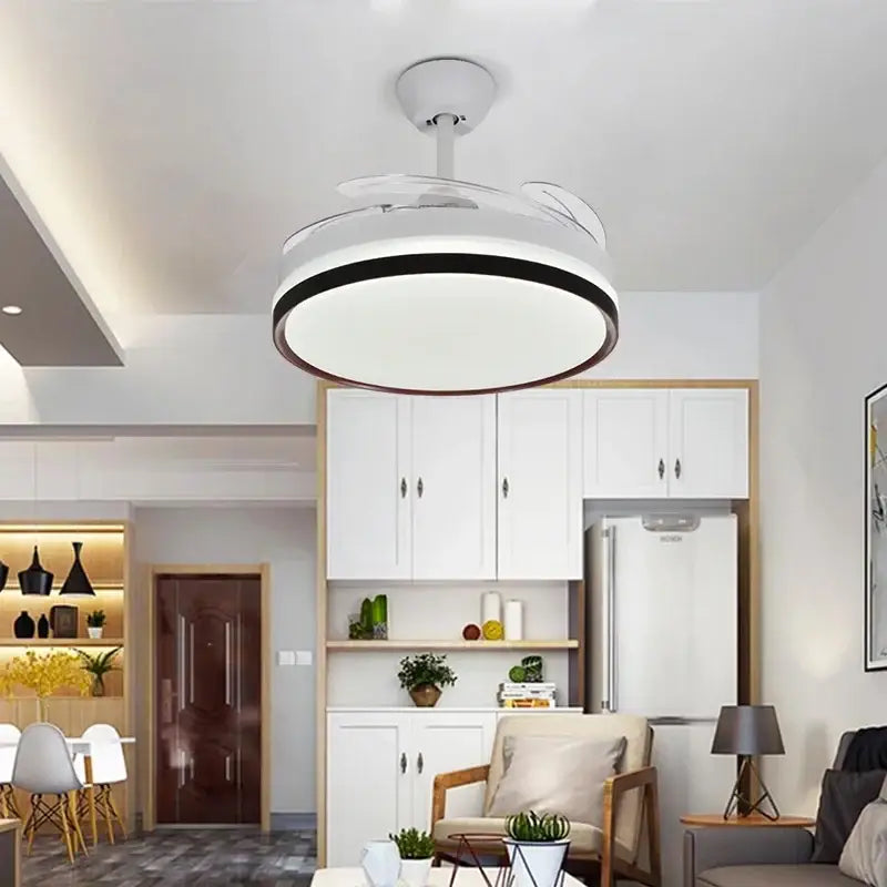 Modern black & white ceiling fan with led light and remote control