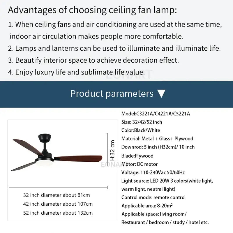 Modern black & white led ceiling fan with wood blades bedroom