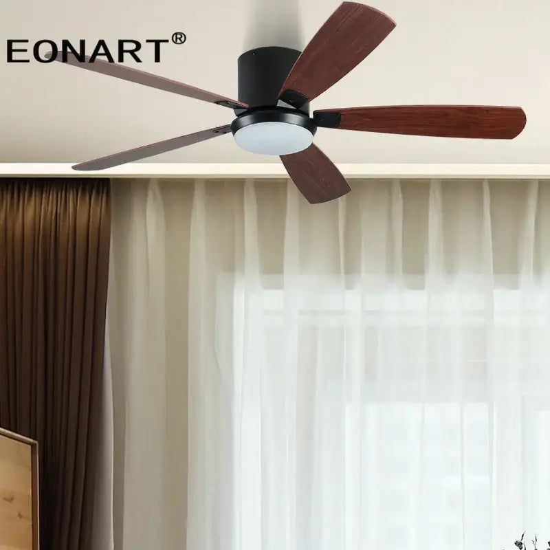 Modern black & white led ceiling fan with wood blades bedroom