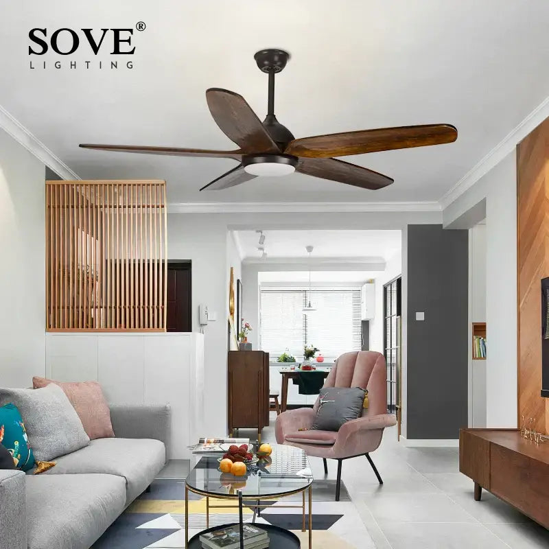 Dark bronze solid wood ceiling fan with remote control living room