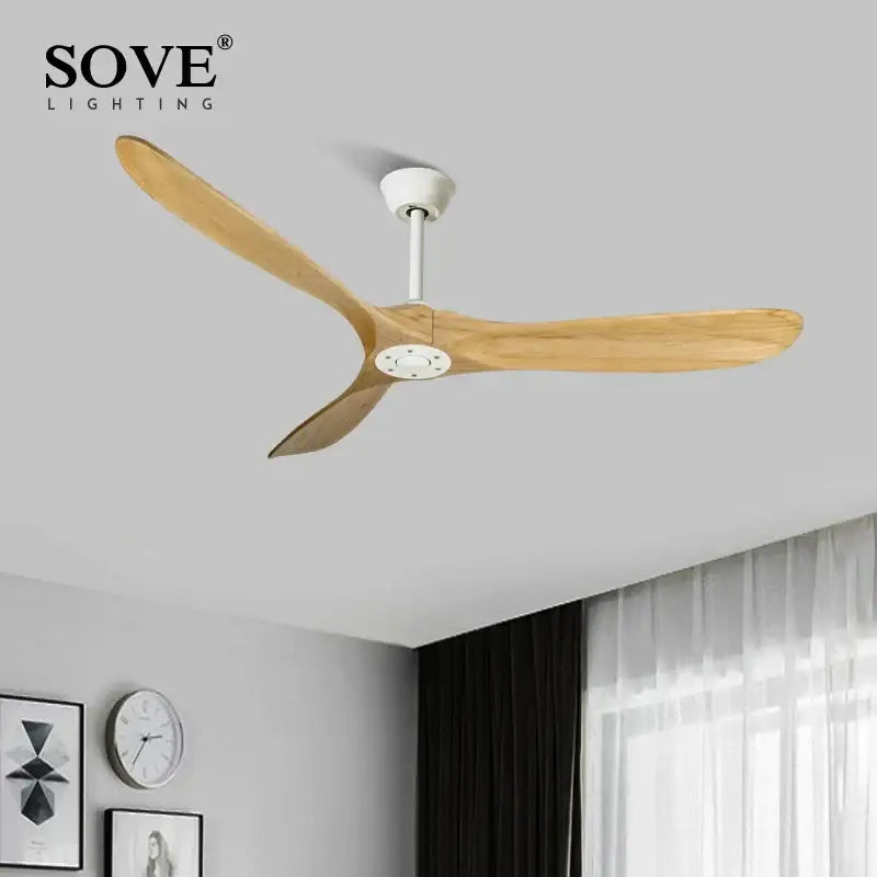 Modern white and light wood dc ceiling fan for living room