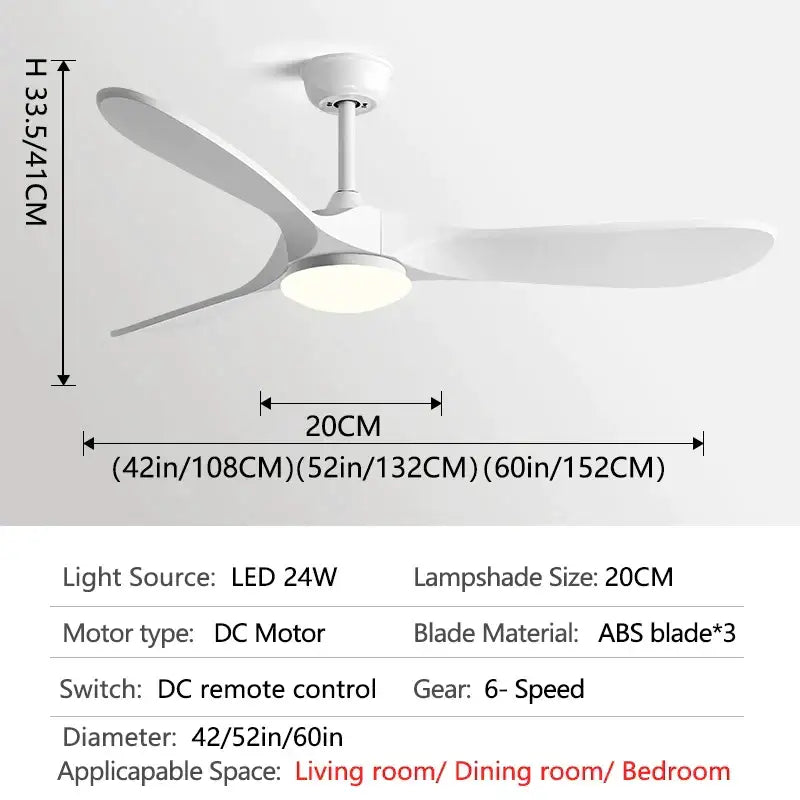 Modern white and wood 60inch ceiling fan with led light living room