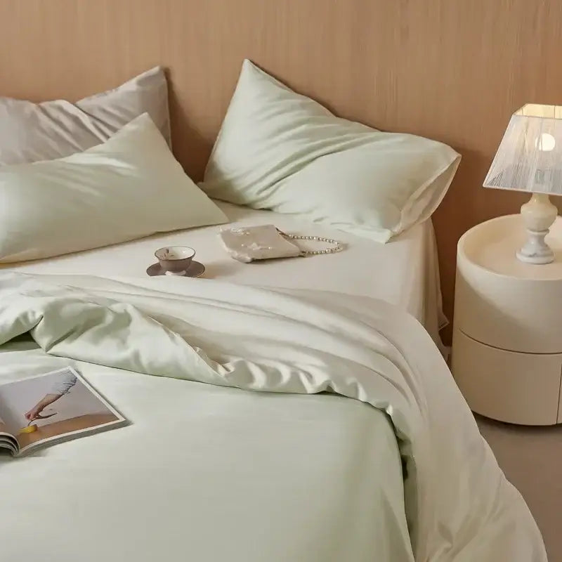Cream rayon silk bedding set bedroom cooling solid color sheets