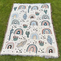 Abstract face pattern throw blanket off white bedroom decor