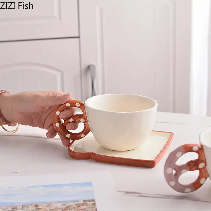 Polka dot biscuit mug ceramic cup and saucer set kitchen decor