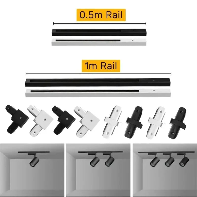 Modern black & white aluminum track rail lighting – living room system