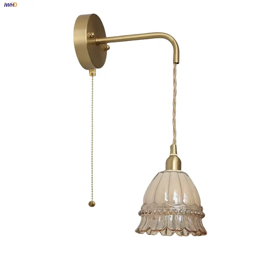 Antique brass flower glass led wall light – bedroom sconce