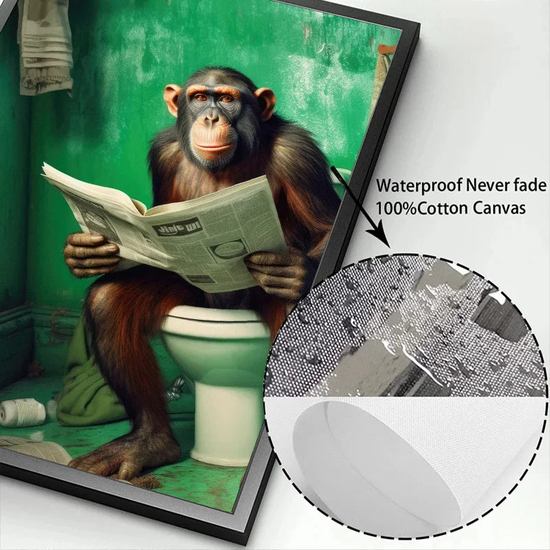 Humorous framed animal posters set bathroom wall decor