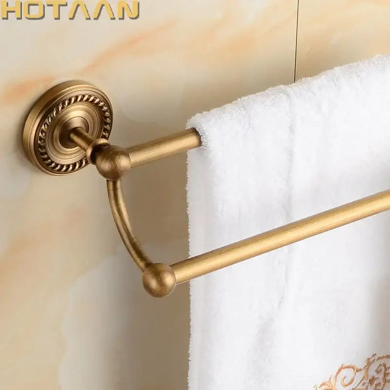 Antique brass double towel bar rack – bathroom ornate wall mount