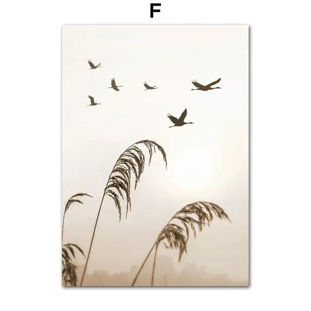 Beige & cream flower grass wall art canvas for living room