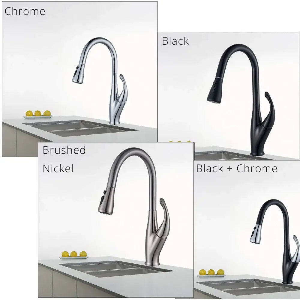 Modern matte black kitchen faucet with pull down spray head