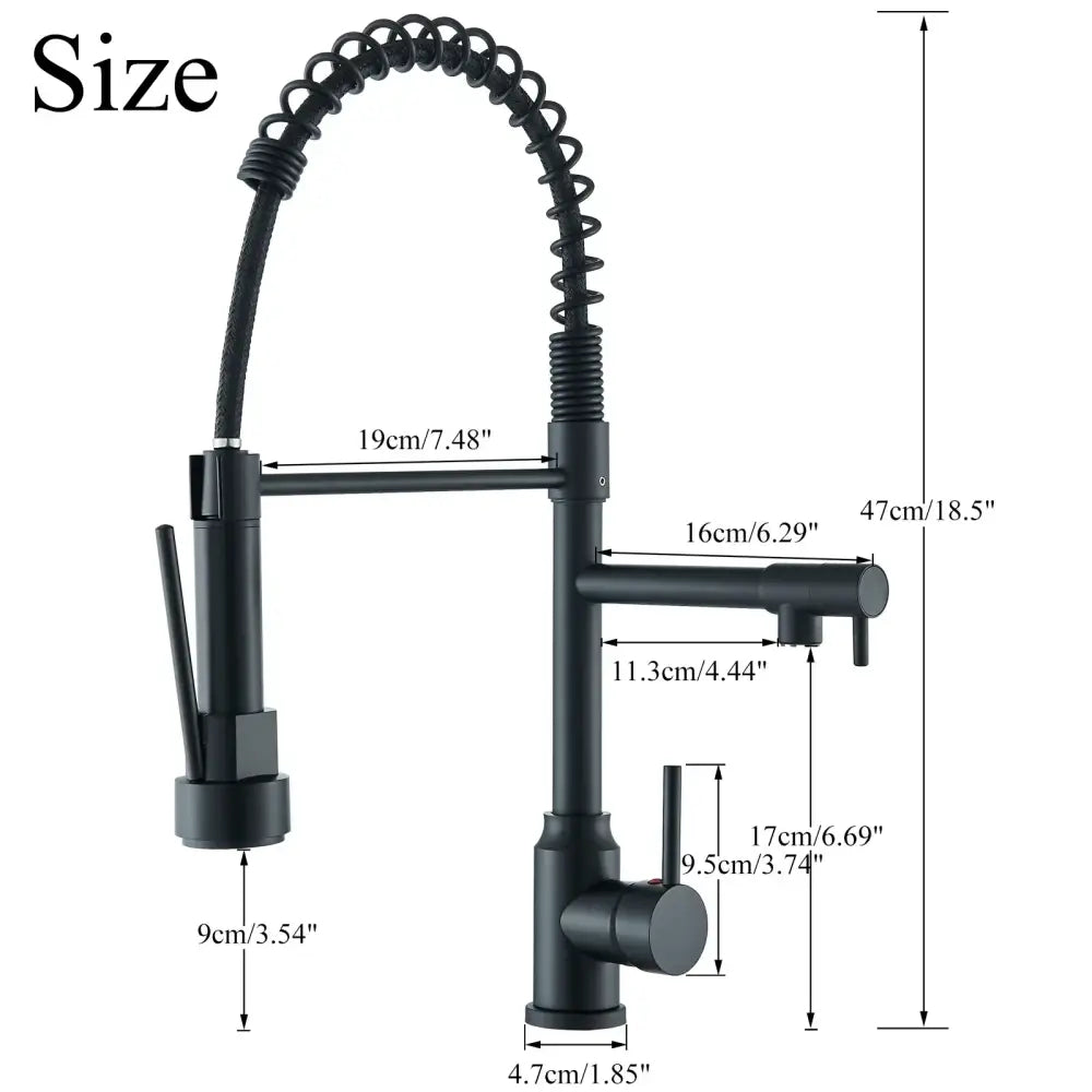 Modern matte black kitchen faucet with pull down spring sprayer