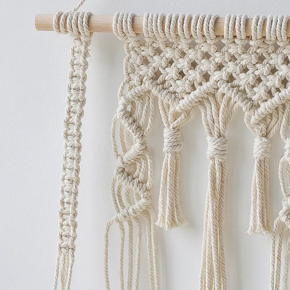 Boho beige macrame wood hanging shelf bedroom wall decor