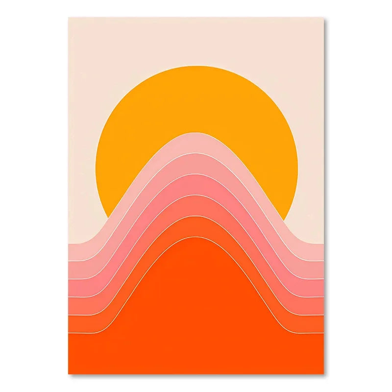 Boho sunset orange daisy art print living room wall decor