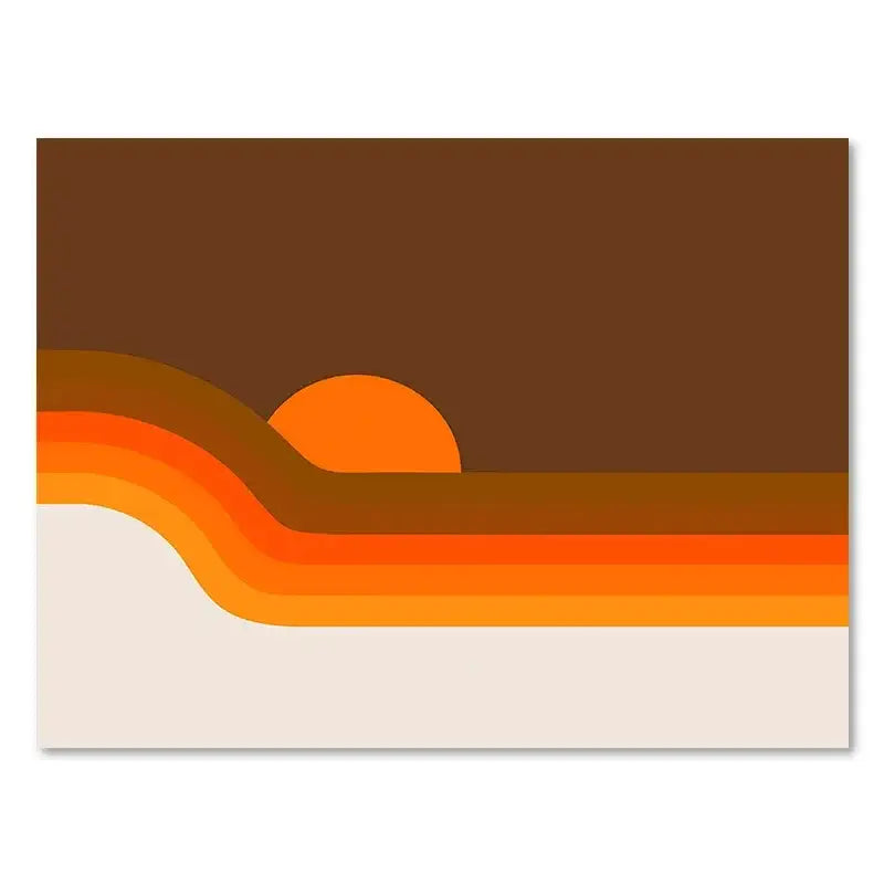 Retro orange & brown sunset art prints living room wall decor
