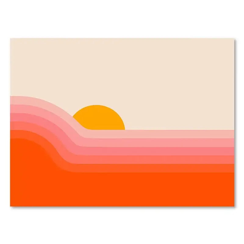 Retro orange & brown sunset art prints living room wall decor