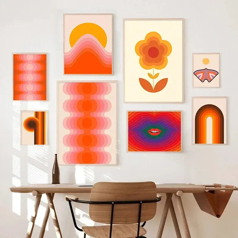 Boho sunset rainbow forest art prints – living room canvas decor
