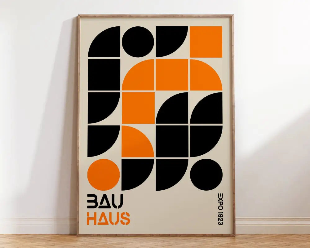 Mid century bauhaus black & beige floral wall art – living room