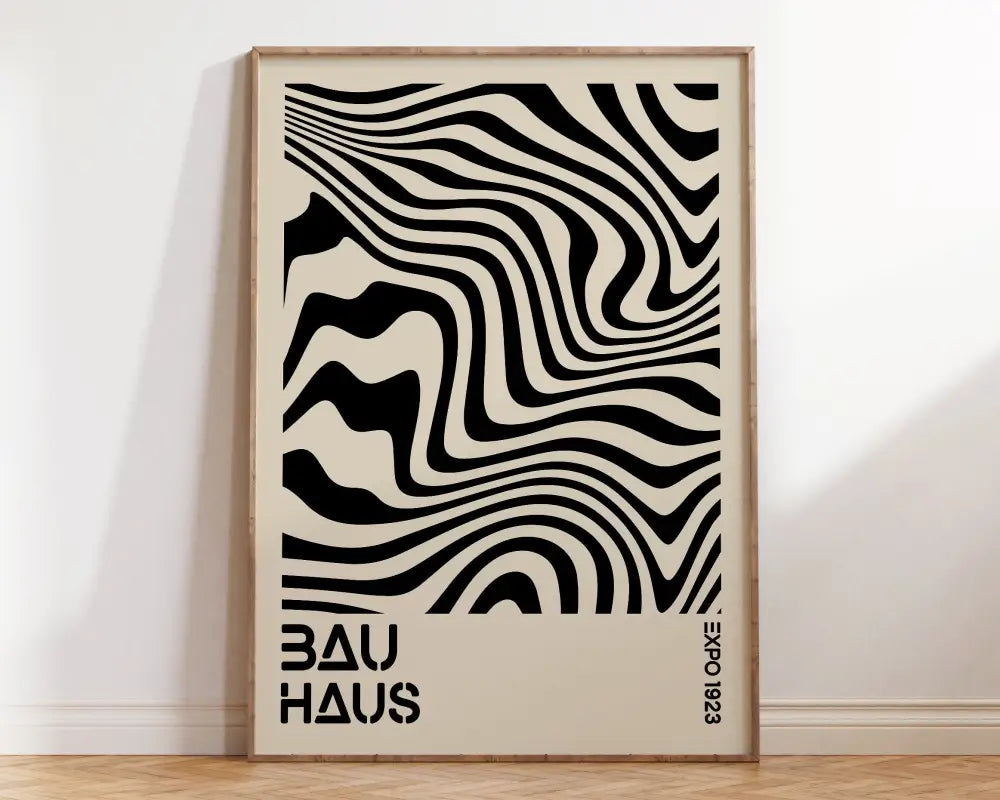 Mid century bauhaus black & beige floral wall art – living room