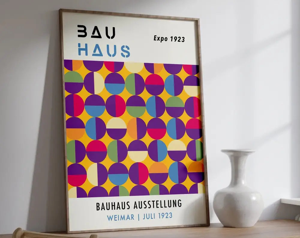 Bauhaus blue bright geometric canvas print living room wall decor