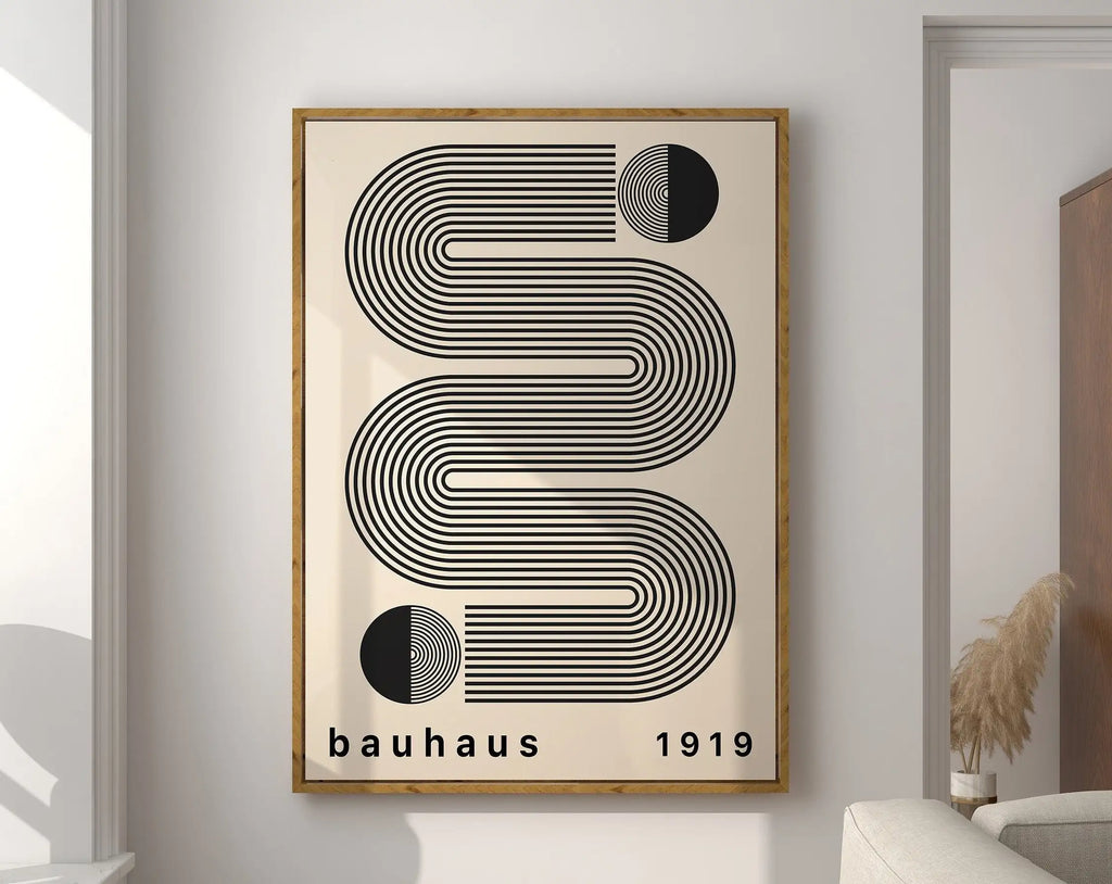 Bauhaus black & orange bright geometric canvas – living room wall art