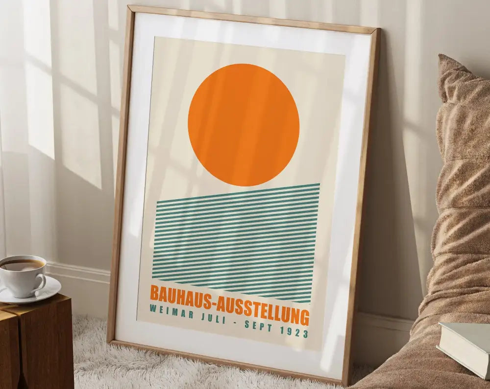 Bauhaus black & orange bright geometric canvas – living room wall art