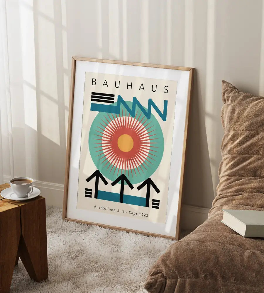 Bauhaus black & orange bright geometric canvas – living room wall art