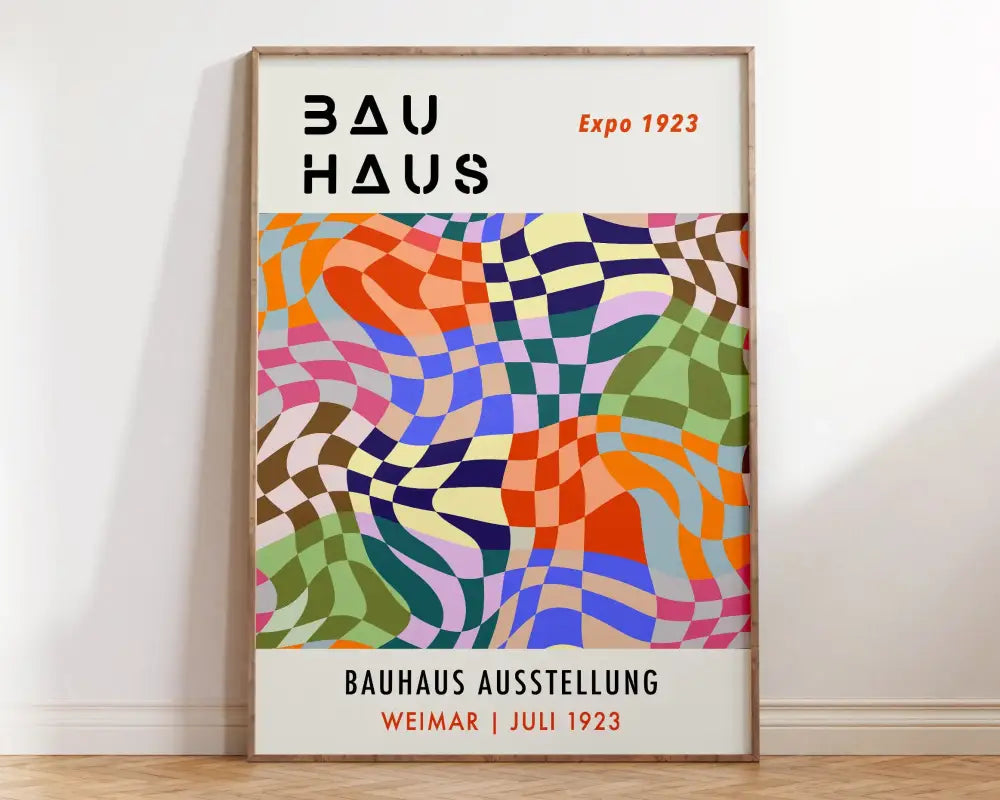 Bauhaus blue and orange geometric wall art living room framed print