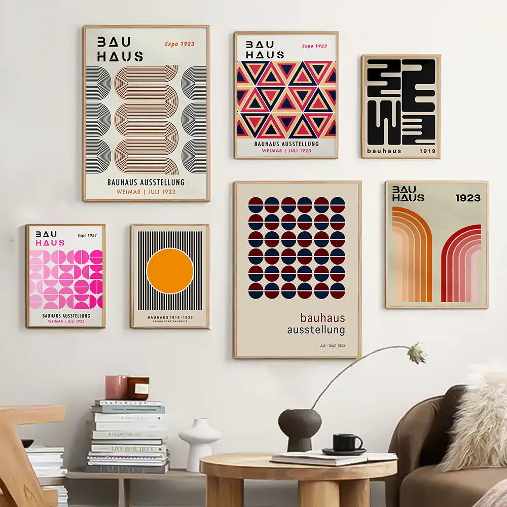 Bauhaus pastel geometric wall art canvas – living room framed poster