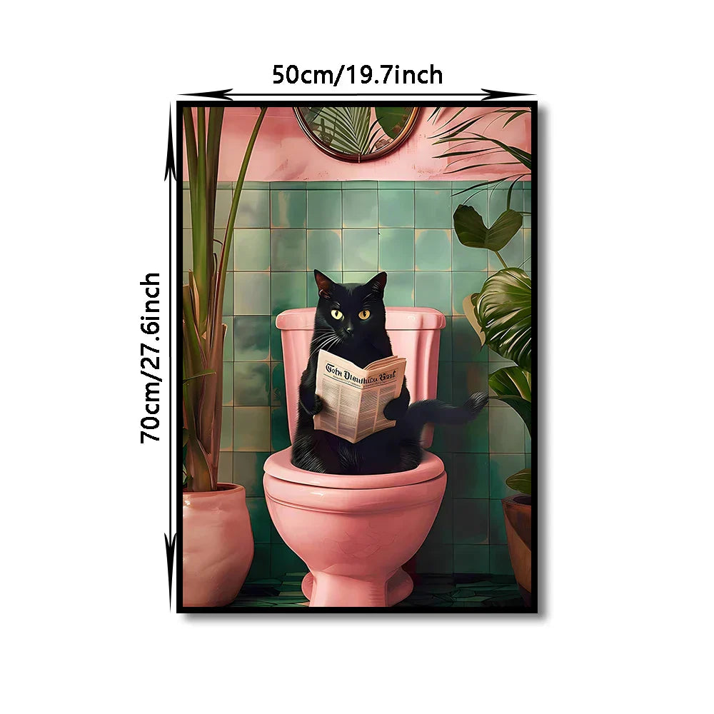 Whimsical otter reading on toilet bathroom canvas wall art