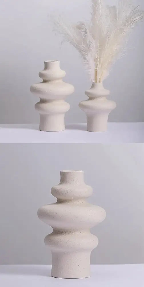 Minimalist white sculpted ceramic vases for living room home decor