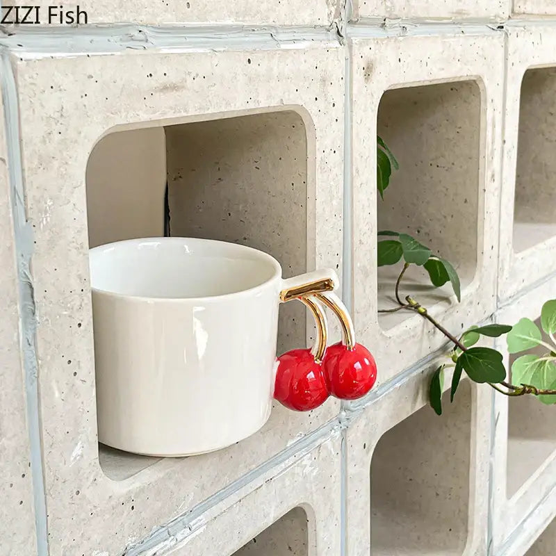 Modern white ceramic cherry handle mug dining room cup
