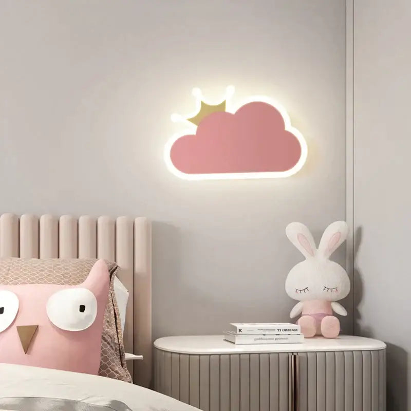 Whimsical crown clouds rocket night light bedroom wall sconce