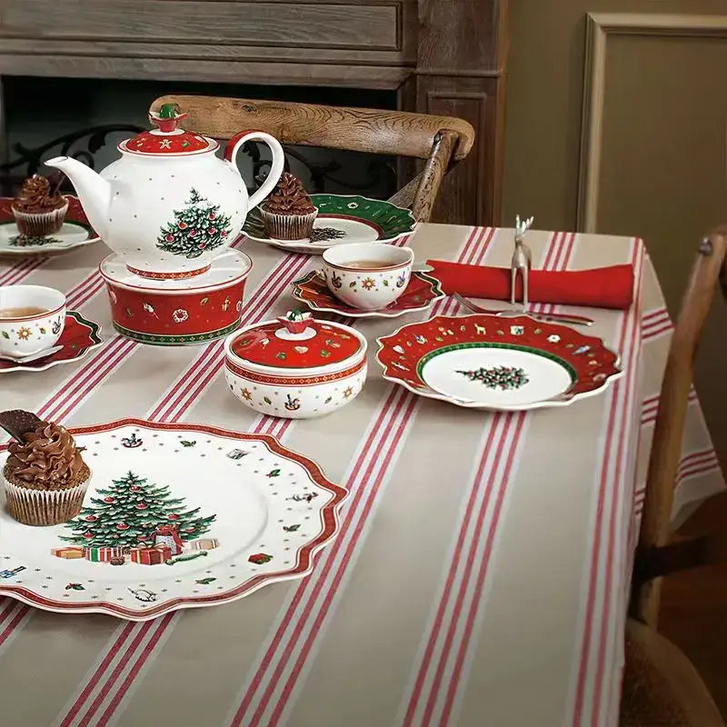 Festive red & white christmas porcelain tableware set dining room