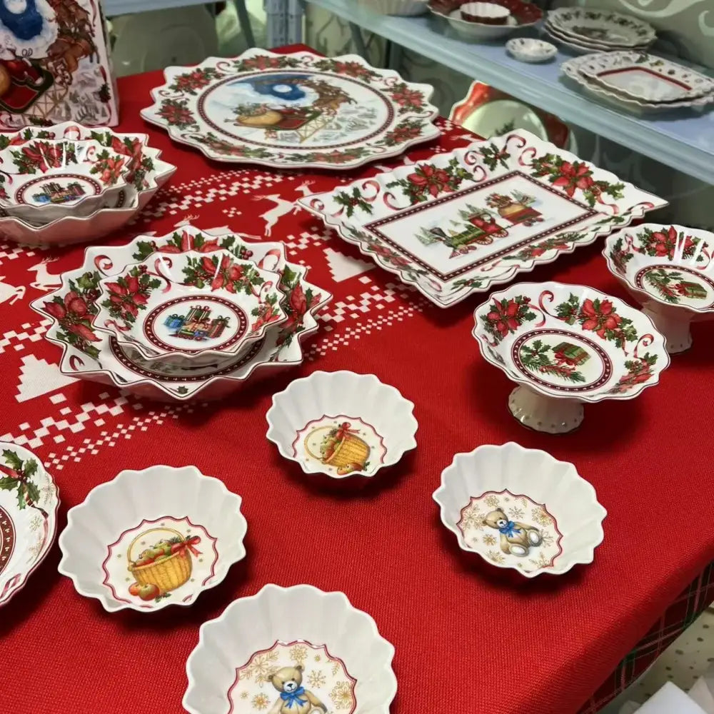 Festive red & green christmas tableware dining room ceramic set