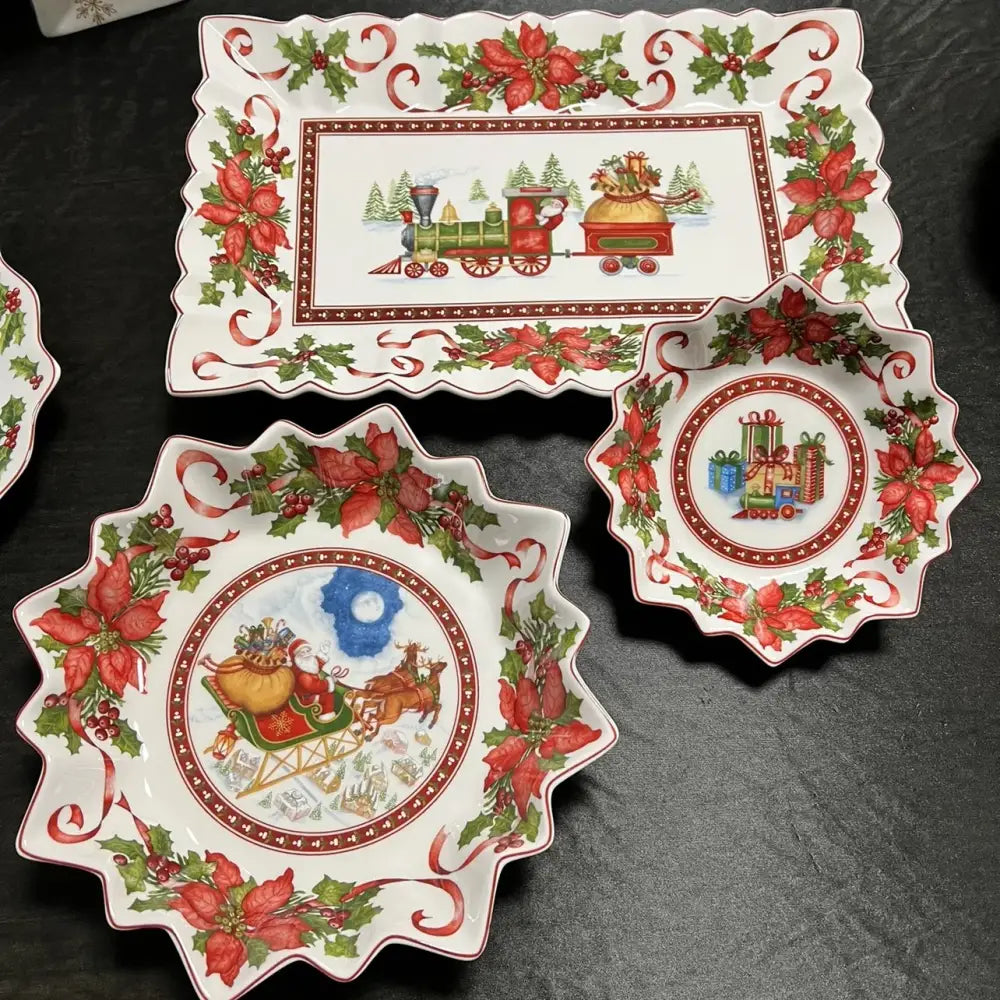 Festive red & green christmas tableware dining room ceramic set