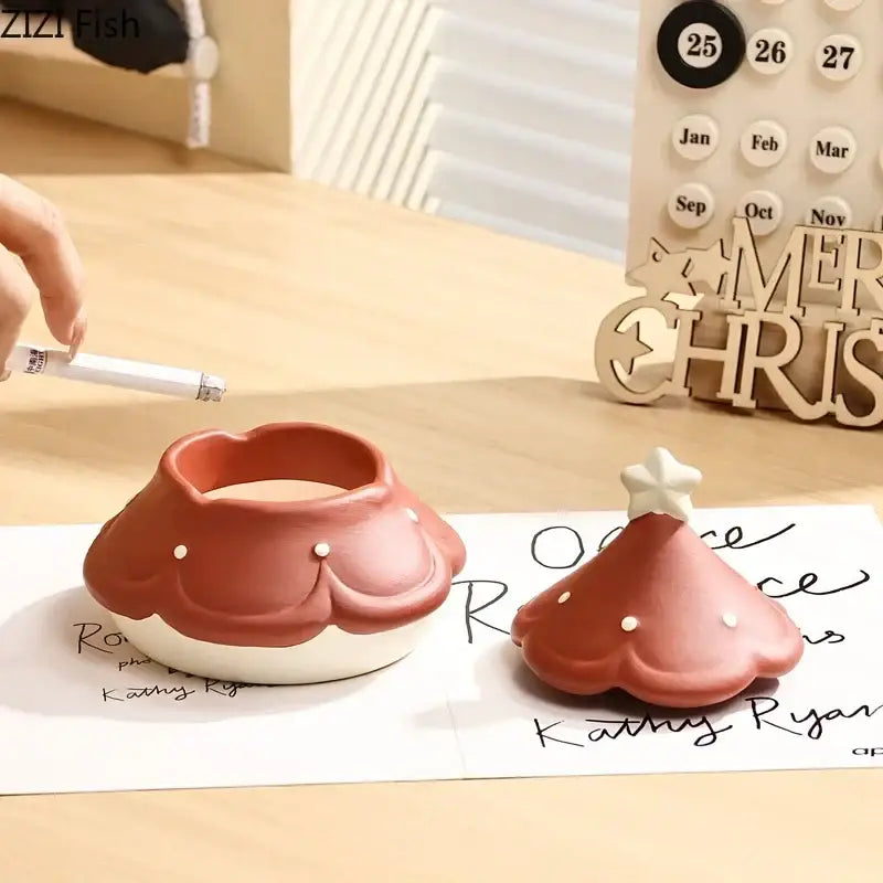 Christmas tree and mushroom ceramic ashtray set living room decor