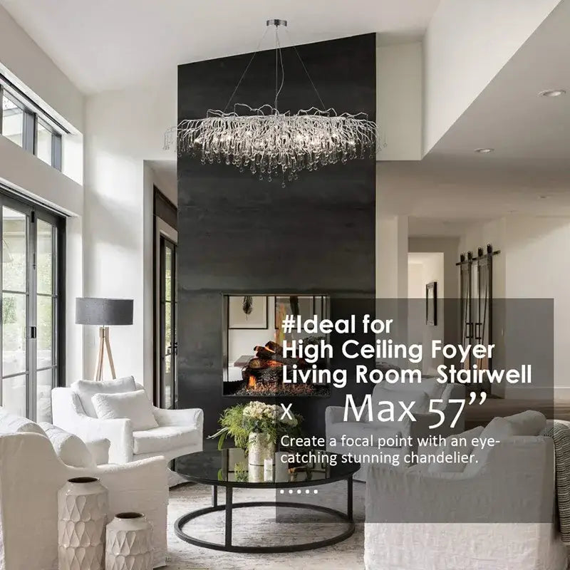 Modern chrome rectangular crystal chandelier dining room light fixture