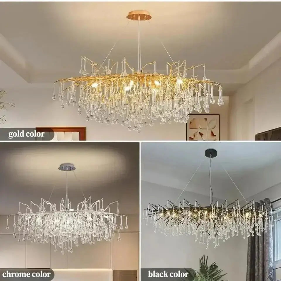 Modern chrome rectangular crystal chandelier dining room light fixture